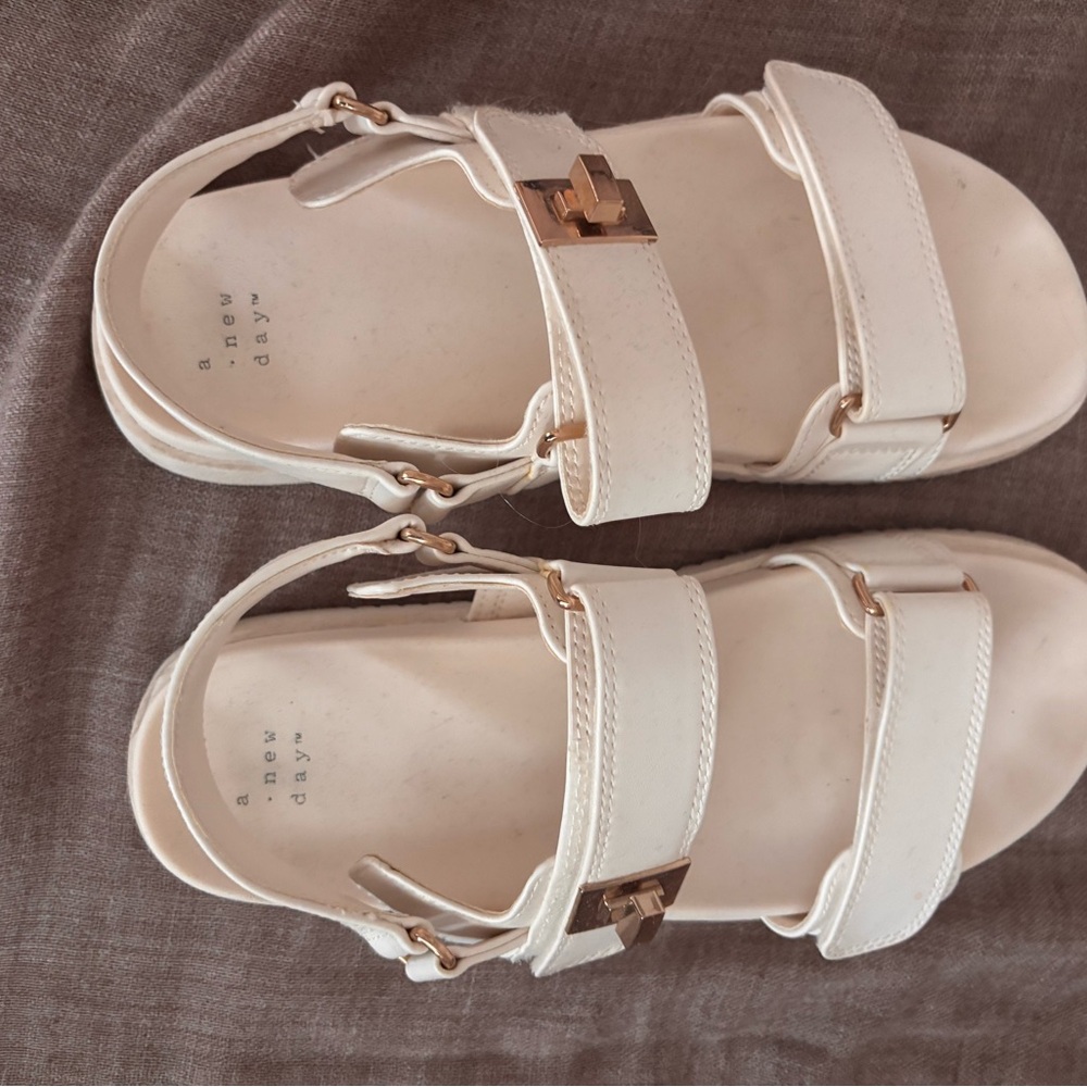 A New Day Cream Sandals with Gold Buckles